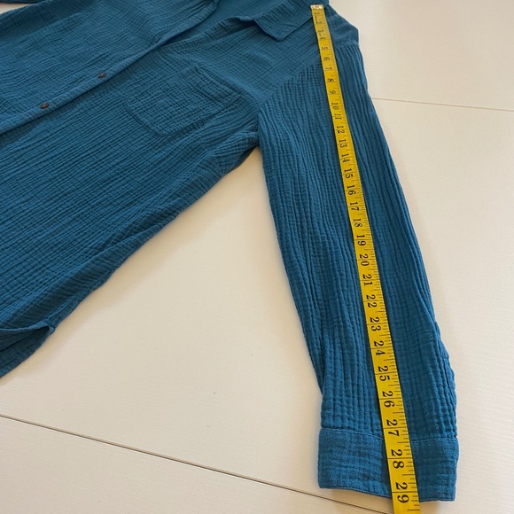 J.Jill Gauze Textured Cotton Light‎weight Button Down Shirt in Teal Blue Sz XL - Picture 13 of 13